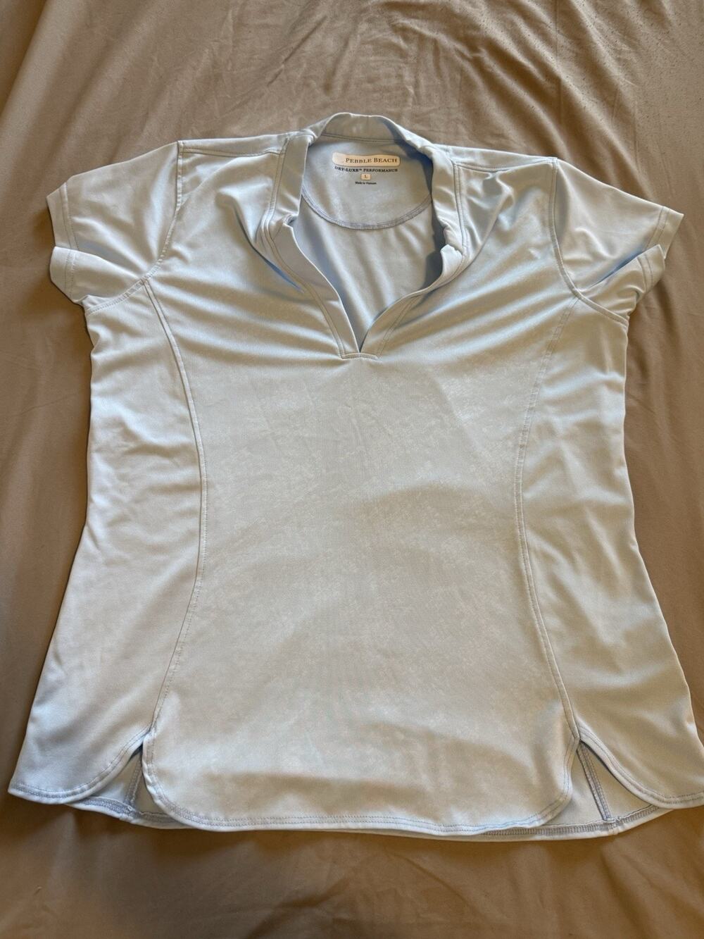 Pebble Beach Womens L Dry Luxe Performance Golf Polo Shirt Blue Short Sleeve
